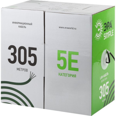 Кабель UTP 5e 4 пары медь 0.48мм 24AWG уличный, ЭРА SIMPLE [UL-4-PE][305м]