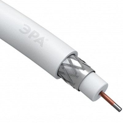 Кабель коаксиальный RG-6U, 32%, 75Ом, белый, в бухте 100м, цена за 1м, ЭРА SIMPLE [RL-32-PVC100]