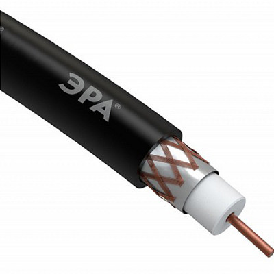 Кабель коаксиальный RG-6U+Cu, 64%, 75Ом, уличный, черный, в бухте 100м, цена за 1м, ЭРА [R-64-PE100]