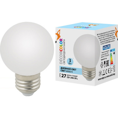 Лампа LED декоративная VOLPE, E27/G60 шар, 3W, матовая 6000K [LED-G60-3W/6000K/E27/FR/С]