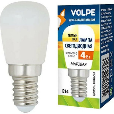 Лампа LED E14/Y25 для холодильников,  4W, 3000K, 320Лм, VOLPE [LED-Y25-4W/3000K/E14/FR/Z]