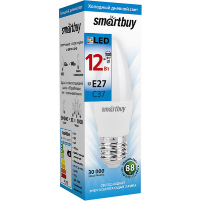 Лампа LED E27/C37 свеча, 12W, 6000K, 960Лм, Smartbuy [SBL-C37-12-60K-E27]