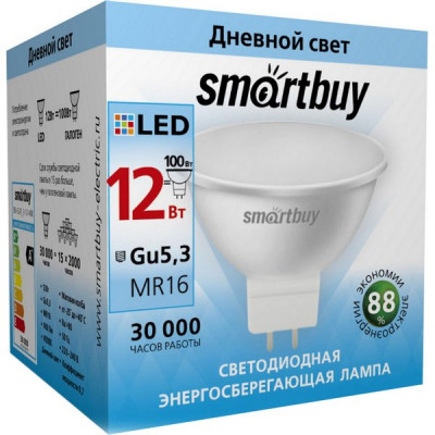 Лампа LED GU5.3/MR16 софит, 12W, 4000K, 960Лм, Smartbuy [SBL-GU5_3-12-40K]
