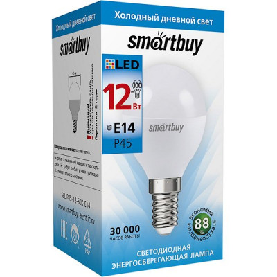 Лампа LED E14/P45 шар, 12W, 6000K, 960Лм, Smartbuy [SBL-P45-12-60K-E14]