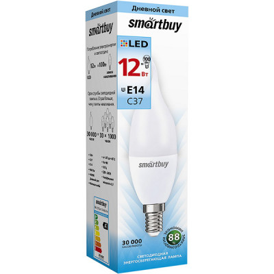 Лампа LED E14/C37 свеча на ветру, 12W, 4000K, 960Лм, Smartbuy [SBL-C37Can-12-40K-E14]