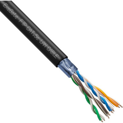 Кабель FTP 5e 4 пары медь 24AWG, уличный, черный, ExeGate [256750] [305м]