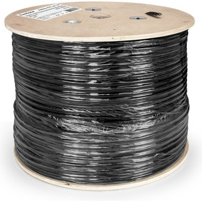 Кабель FTP 5e 4 пары медь 24AWG, уличный, с тросом, черный, ExeGate [241488][305м]