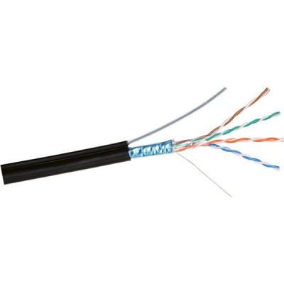 Кабель FTP 5e 4 пары медь 24AWG, уличный, с тросом, черный, ExeGate [241488][305м]