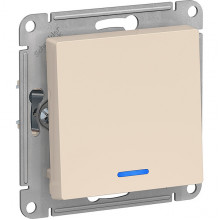 Выключатель с/у 1-кл 10А, IP20, с подсветкой, Schneider Electric ATLASDESIGN [ATN000213] бежевый