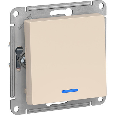 Выключатель с/у 1-кл 10А, IP20, с подсветкой, Schneider Electric ATLASDESIGN [ATN000213] бежевый