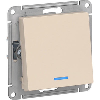 Переключатель с/у 1-кл 10А, IP20, с подсветкой, Schneider Electric ATLASDESIGN [ATN000263] бежевый