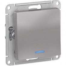 Выключатель с/у 1-кл 10А, IP20, с подсветкой, Schneider Electric ATLASDESIGN [ATN000313] алюминий
