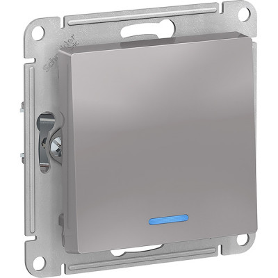 Выключатель с/у 1-кл 10А, IP20, с подсветкой, Schneider Electric ATLASDESIGN [ATN000313] алюминий