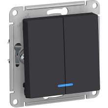Выключатель с/у 2-кл 10А, IP20, с подсветкой, Schneider Electric ATLASDESIGN [ATN001053] карбон