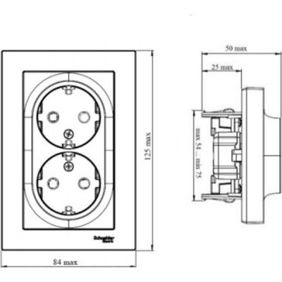 Розетка с/у 2x2P+Е 16A, IP20, со штор., в сборе, Schneider Electric ATLASDESIGN [ATN000126][10] белы