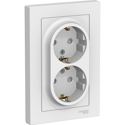 Розетка с/у 2x2P+Е 16A, IP20, со штор., в сборе, Schneider Electric ATLASDESIGN [ATN000126][10] белы