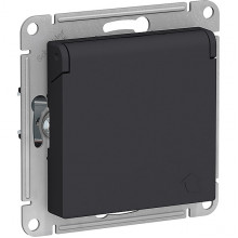 Розетка с/у 2P+E 16A, IP20, со шторками/крышкой, Schneider Electric ATLASDESIGN [ATN001046] карбон