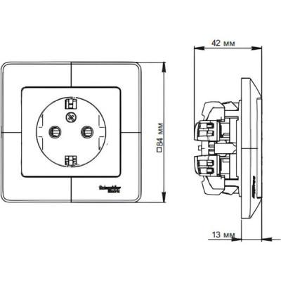 Розетка с/у 2P+E 16A, IP20, в сборе, Schneider Electric Glossa [GSL001242] платина
