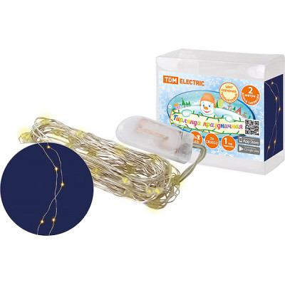 Гирлянда Роса  2м, 20LED, прозр., 2хCR2032, ТЕПЛЫЙ БЕЛЫЙ, TDM [SQ0361-0054]