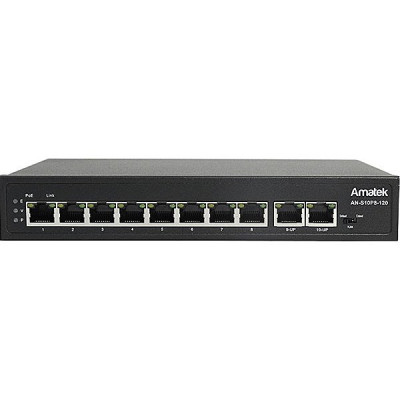 Коммутатор PoE  8PoE[100Mbps] + 2Uplink[1Gbps] Amatek; 120Вт; AC 220В; IP44 [AN-S10P8F]