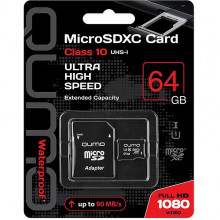 Карта памяти Micro SDXC 64Gb QUMO Class 10 с адаптером UHS-I, 3.0 [QM64GMICSDXC10U1]