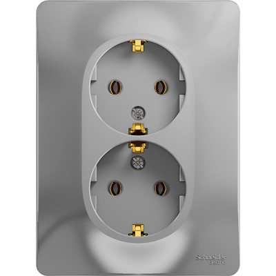 Розетка с/у 2x2P+E 16A, IP20, Schneider Electric Glossa [GSL000324] алюминий