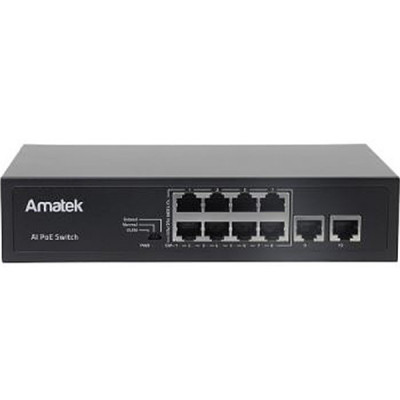 Коммутатор PoE  8PoE[100Mbps] + 2Uplink[100Mbps] Amatek; 120Вт; AC 220В; IP44 [AN-S10P]