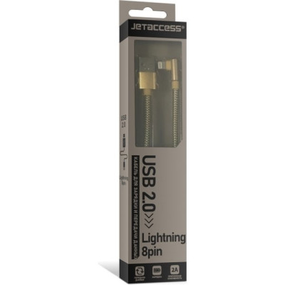 Кабель USB - Lightning, 1.0м, Jet.A [JA-DC45], в оплетке, угловой, QC3.0, 2А, золо