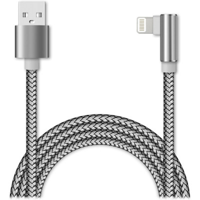 Кабель USB - Lightning, 1.0м, Jet.A [JA-DC45], в оплетке, угловой, QC3.0, 2А, сере