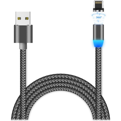 Кабель USB - Lightning, 1.0м, Jet.A [JA-DC46], в оплетке, магнитный, 2А, серый