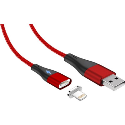 Кабель USB - Lightning, 1.0м, Jet.A [JA-DC49], в опл., магнитный, QC3.0, 3А, крас