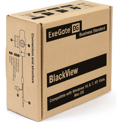 Веб-камера ExeGate BlackView C525 HD, 1.3Mpix, шторка, микрофон, универсальное крепление, USB2.0