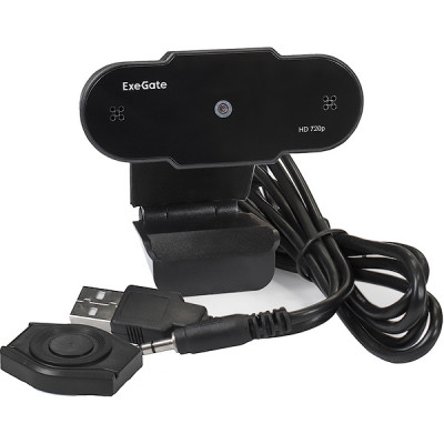 Веб-камера ExeGate BlackView C525 HD, 1.3Mpix, шторка, микрофон, универсальное крепление, USB2.0