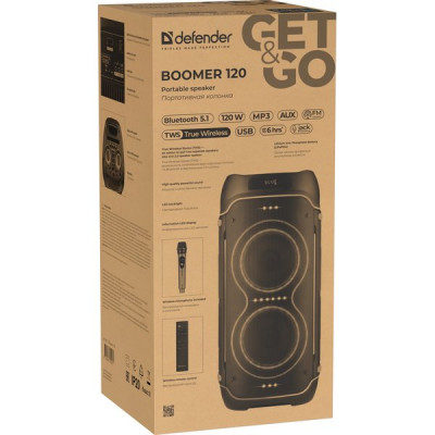 Колонка DEFENDER Boomer 120, 120W, портативная, BT/FM/TF/USB/MIC/Light [65127]