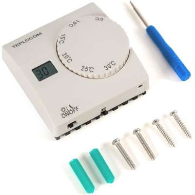 Термостат Бастион TEPLOCOM TS-2AA/8A, встраиваемый, комнатный, 86х86х36мм
