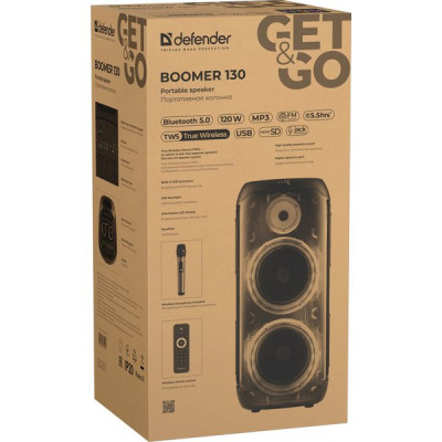 Колонка DEFENDER Boomer 130, 120W, портативная, BT/FM/TF/USB/MIC/Light [65133]