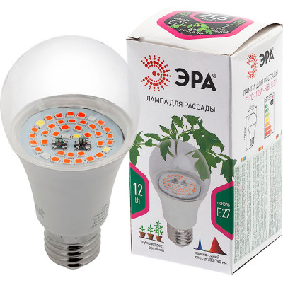 Лампа LED ФИТО ЭРА E27/A60 груша, 12W, 1300К, 18 мкмоль/с, RB спектр [FITO-12W-RB-E27]