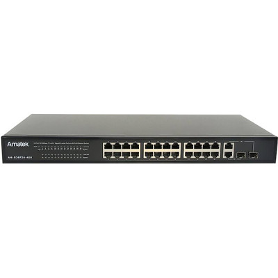 Коммутатор PoE 24PoE[100Mbps] + 2Uplink[1Gbps] + 1SFP[1Gbps] Amatek; 300Вт; AC 220В;IP44 [AN-S26P24]