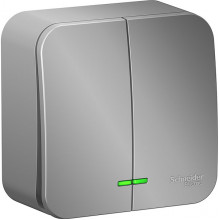 Выключатель о/у 2-кл 10А, с подсв., изол.пл., Schneider Electric Blanca [BLNVA105113] алюминий
