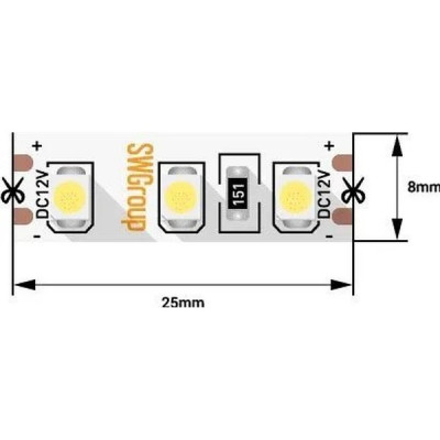Лента LED 12В IP20 SMD3528 120/м, б/ней, 9.6Вт/м, 590Лм/м, 5м/ц.1м, 3М скотч, SWG [006316]