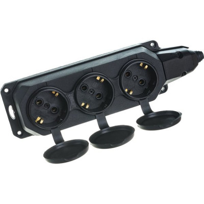 Колодка каучуковая 3 розетки 16А/3,5кВт с защ. крышками IP44, ЭРА [K-3e-B-IP44][9] чёрная