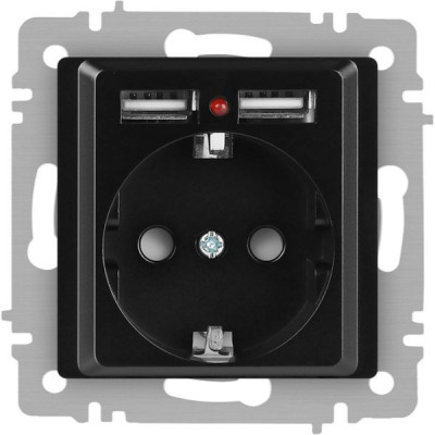 Розетка с/у 2P+E 16А, IP20, со шторками +2xUSB, Intro Accent [6-410-05] антрацит