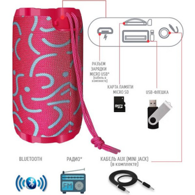 Колонка Jet.A, BT, MP3 microSD, USB, 10W, 1200mAh, красная [PBS-60 Red]