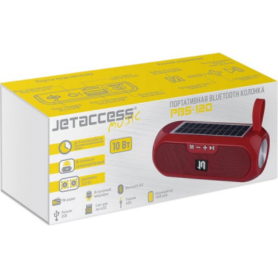 Колонка Jet.A, BT, MP3 microSD, AUX, USB, 10W, 1200mAh, красная [PBS-120 Red]