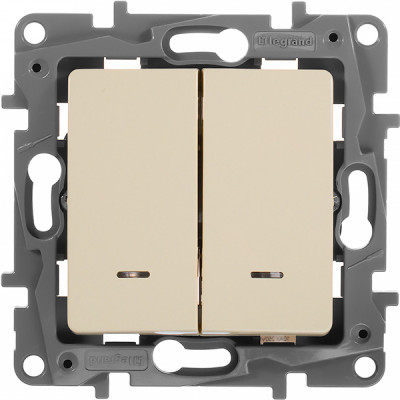 Выключатель с/у 2-кл 10A, IP20, с подсветкой, Legrand Etika [672304] сл. кость