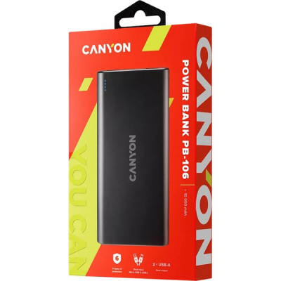 Внешняя батарея CANYON CNE-CPB1006B, батарея 10000 мАч, черная, 2xUSB 