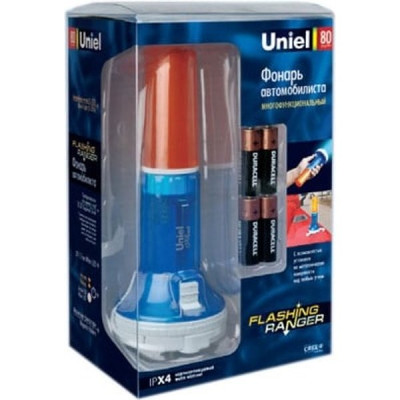 Фонарь автомобильный XP-C Cree White LED, 4хАА, Uniel [P-AT031-BB Amber-Blue] синий/красный