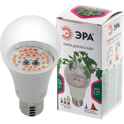 Лампа LED ФИТО ЭРА E27/A60 груша, 14W, 1300K, 21 мкмоль/с, красно-синего спектра [FITO-14W-RB-E27]