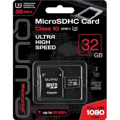 Карта памяти Micro SDHC 32Gb QUMO Class 10 с адаптером UHS-I U3, 3.0 [QM32GMICSDHC10U3]
