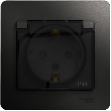 Розетка с/у 2P+E 16А, IP44, с крышкой/шторками, Schneider Electric Glossa [GSL000748] антрацит